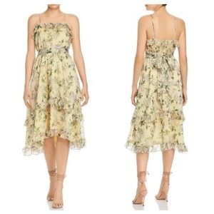 keepsake the label yellow ruffle floral midi dress